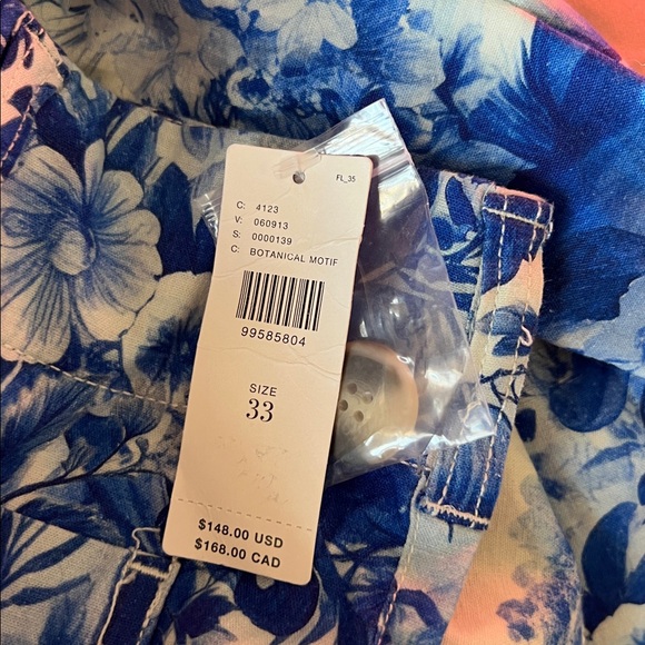 Anthropologie Colette Printed Linen Crop Wide Leg Pants 33 White Blue Floral NEW - Picture 4 of 5